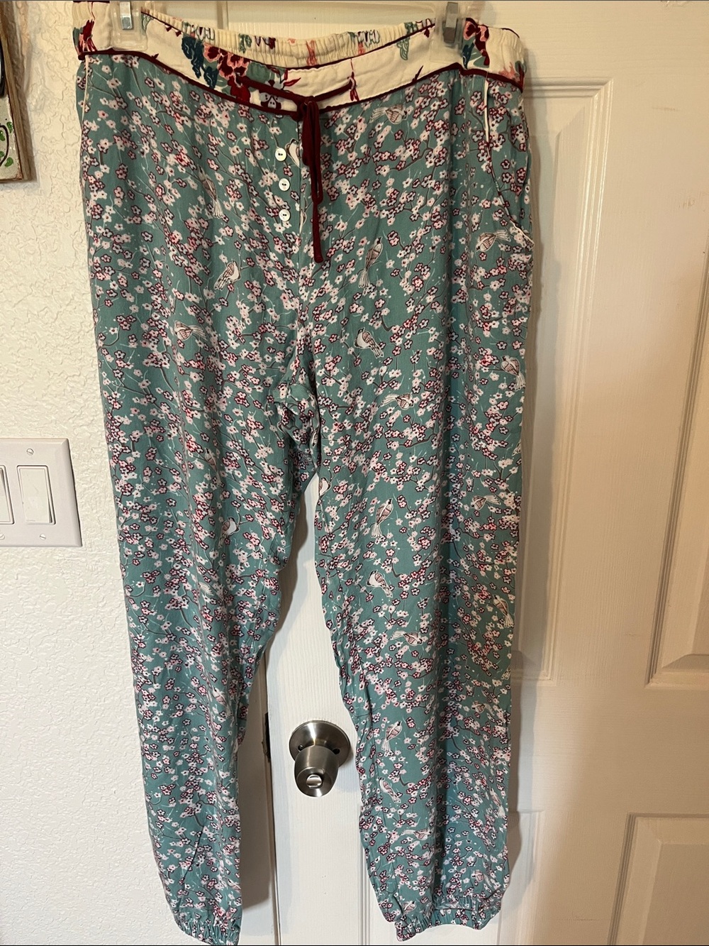 Women's Floral Drawstring Lounge Pants - Teal Pink